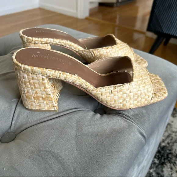 Jeffrey Campbell Melange Womens Woven Raffia Block Heel Sandal Mule Slide 8 - Picture 5 of 12